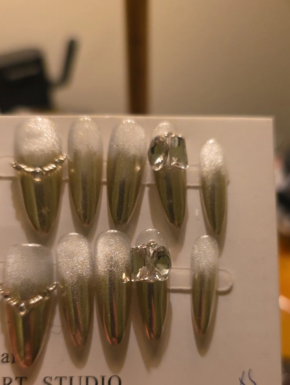 Silver Ombre Press-On Nails with Rhinestone Accent - Size Xs